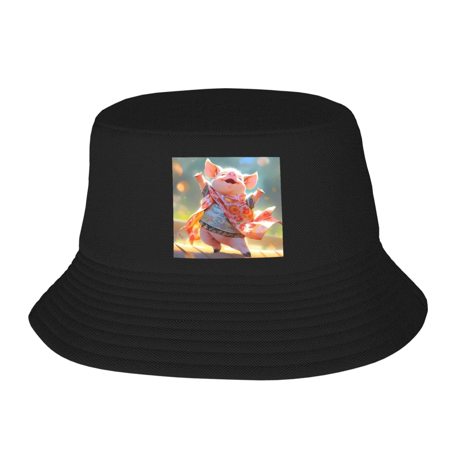 WHJDPP A Circle of Pigs Picture Adult Fisherman's Hat for Men and Women Foldable Headwear for Outdoor Activities Black