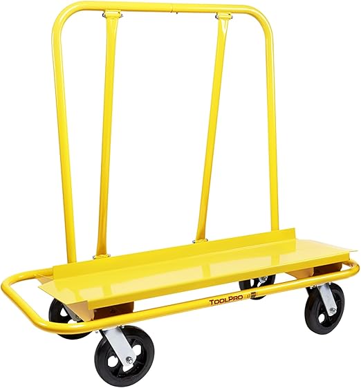 ToolPro Commercial Drywall Cart with 3000 lb Capacity, 44-in Long x 12-in Wide Platform, 2 Swivel Casters, and Hardened Rubber on Iron Wheels