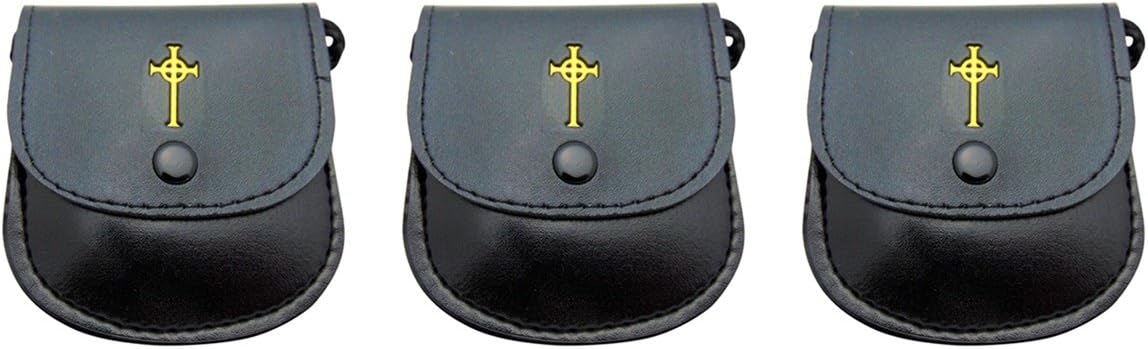 Black Leather Medium Strap Burse with Gold Stamped Cross, Pack of 3