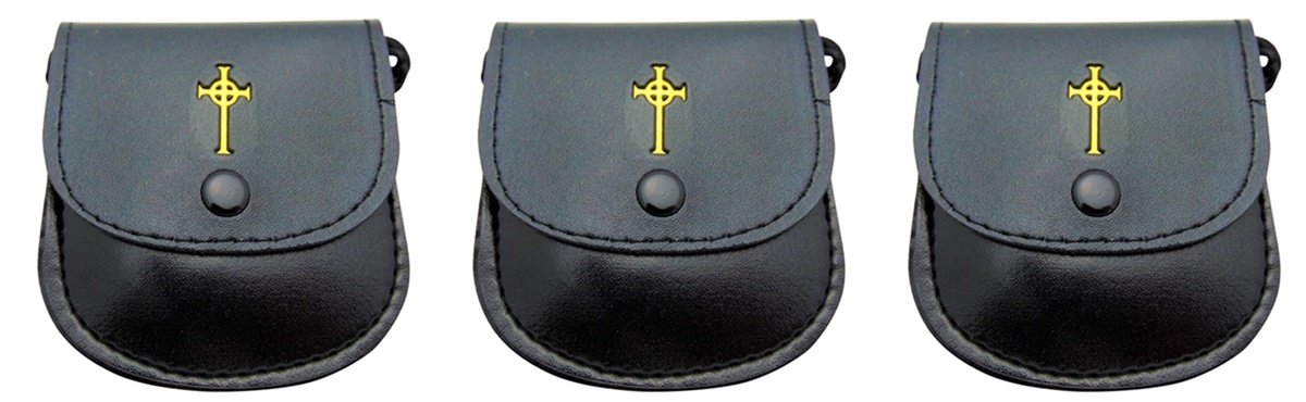 Church Goods and Supplies Black Leather Medium Strap Burse with Gold Stamped Cross, Pack of 3