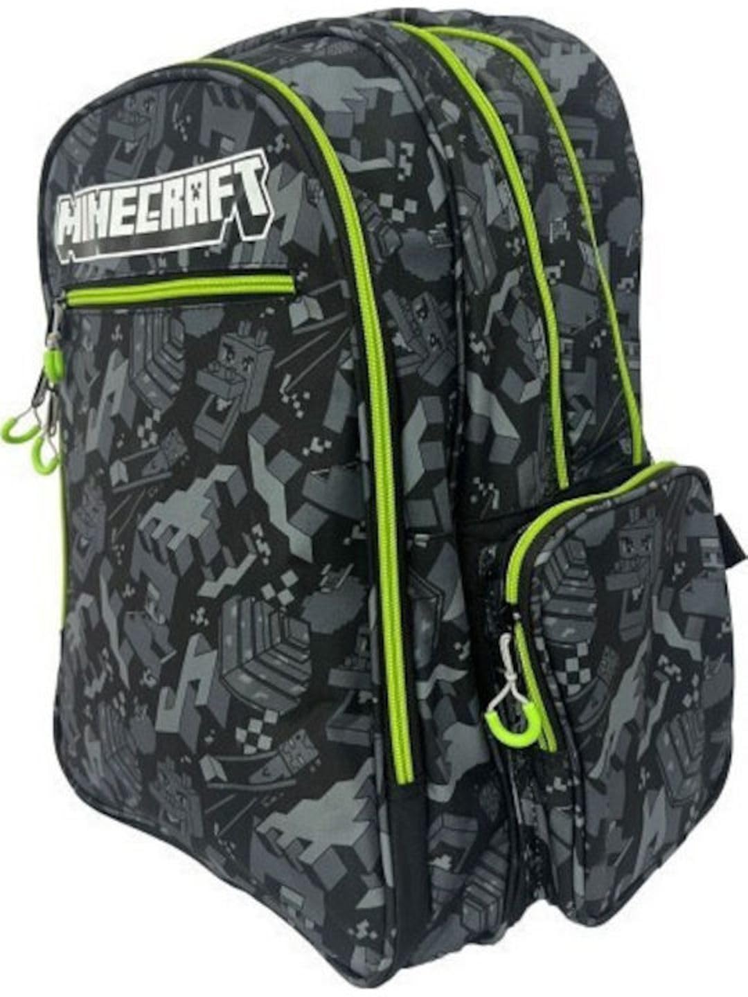 Zaino Scuola compatibile con Minecraft Tondo 3 Scomparti zip per bambini primaria media + astuccio ovale zip + Diario scolastico F.to Standard 18x14 cm
