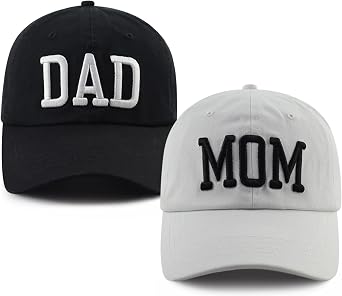 GzacDeope 2PCS Dad and Mom Hat for Men Women, Funny Adjustable Cotton Embroidered Parents Gifts Baseball Cap