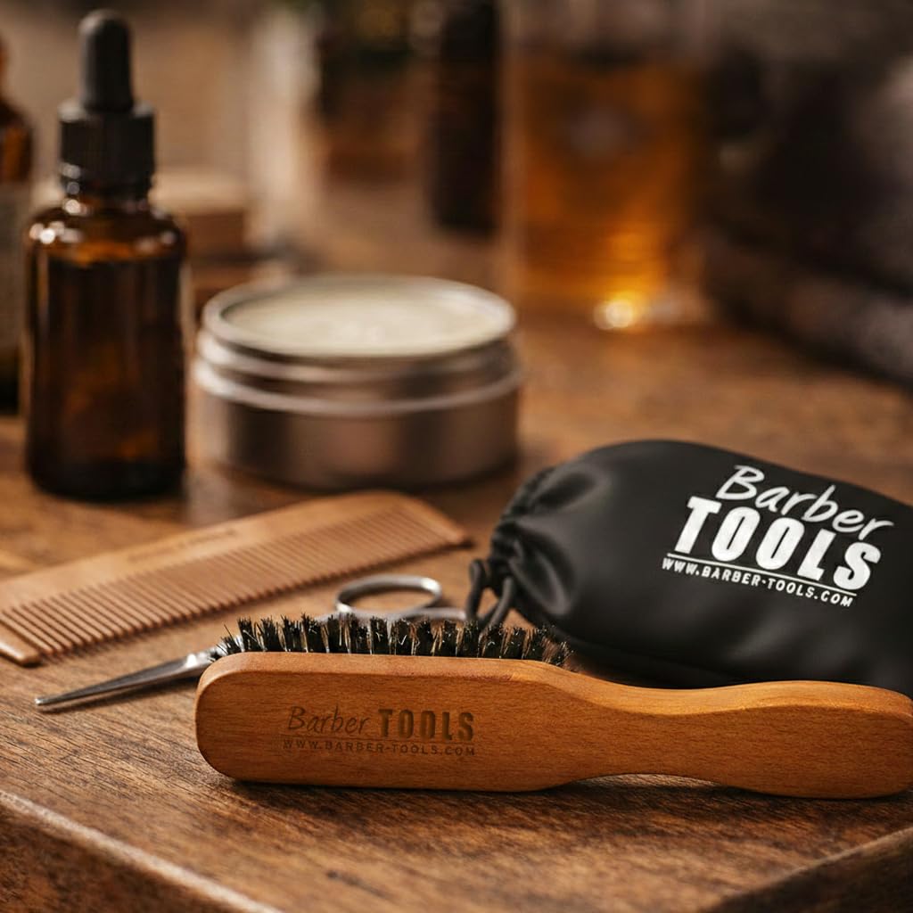BARER TOOLS - Paquete, con cepillo + peine + tijeras + bolsa, kit de barba