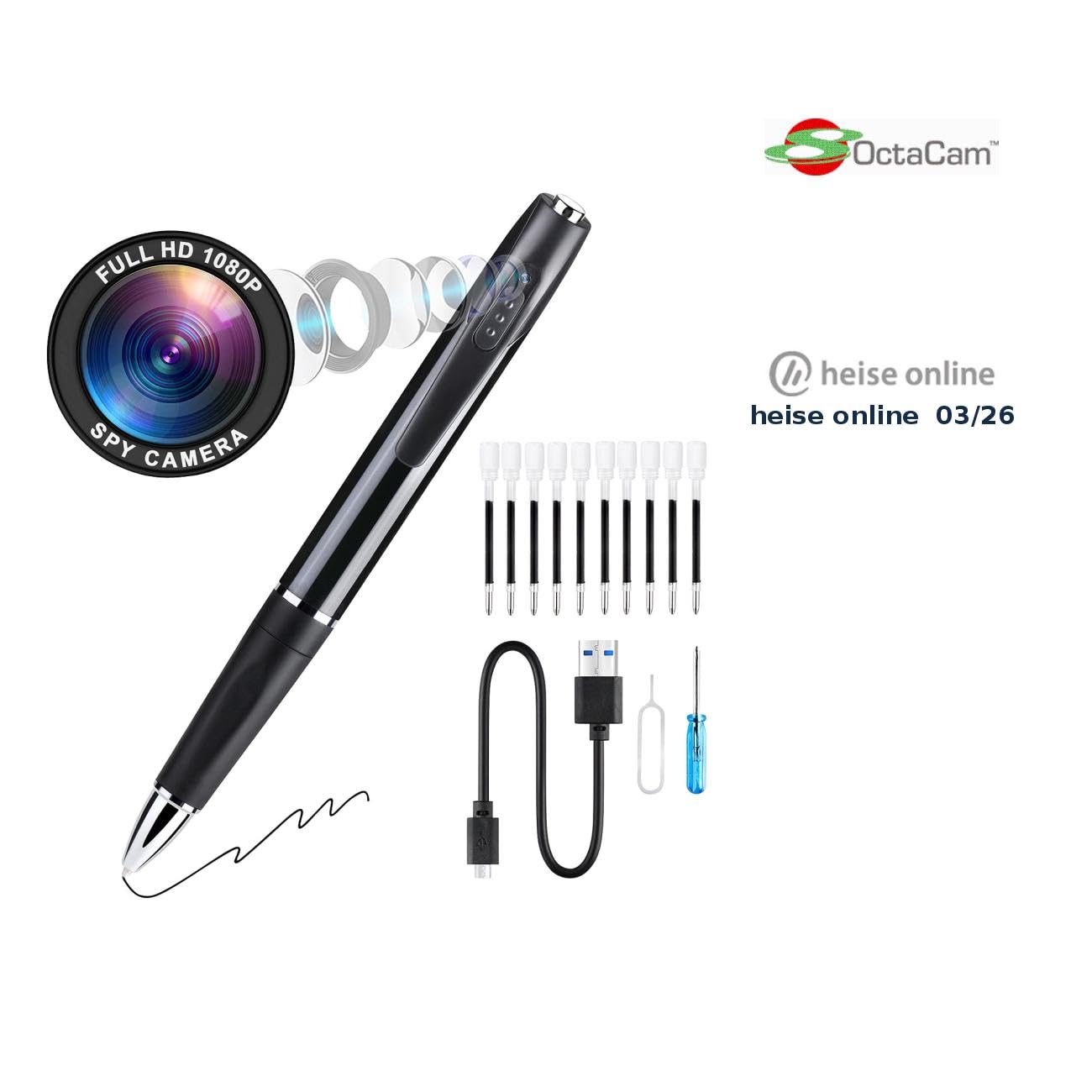 penna con telecamera: Penna a sfera con videocamera, Risoluzione Full HD, microfono integrato (videocamera, fotocamera, SD)