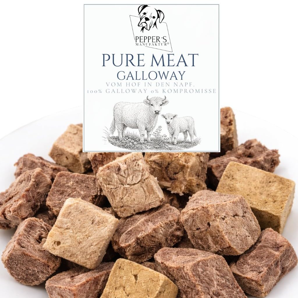 Pepper's Manufaktur Pure Meat Galloway - 100% Bœuf Galloway pour Chiens - Lyophilisé - Friandises à la Viande et Source de Protéines - sans Additifs - Hypoallergénique - Monoprotéine