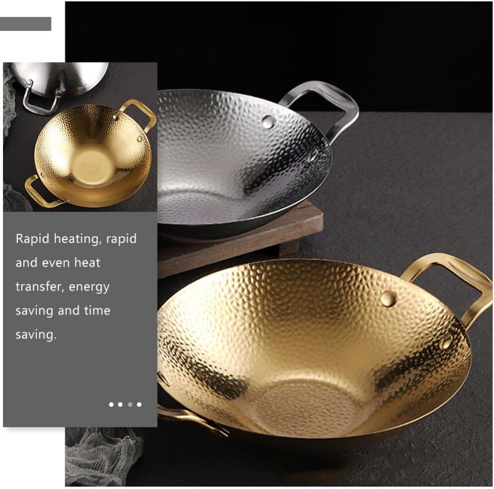 BESTonZON Cooking Pan Stainless Steel Double Handle Pot Portable Paella Pan for Home Kitchen Ramen Cooking and Korean Bbq - Design Easy to Clean