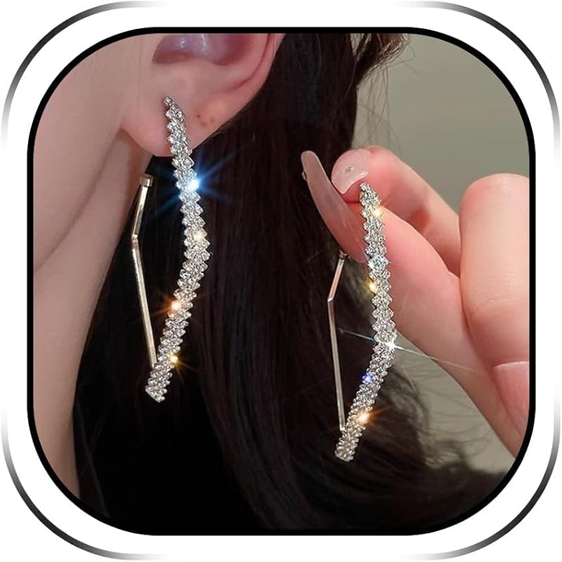 Rhinestone Hoop Earrings for Women Sparkly Bling Statement Jewelry Big Round Shiny Earring Accessories for Wedding Guest Dress Party Evening Costume Outfit
