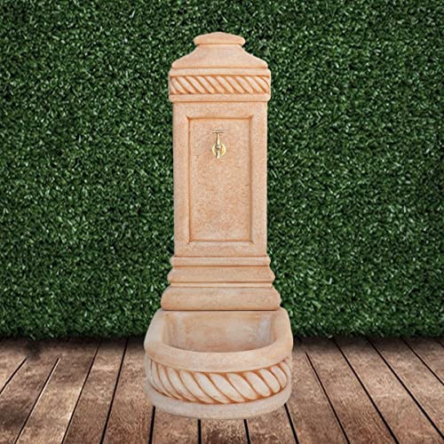 Fontaine murale modèle Levante 45 x 60 x 110 cm. Béton pierre avec robinet. Fontaine décorative pour extérieur. Poids : 85 kg. Couleur : tuile