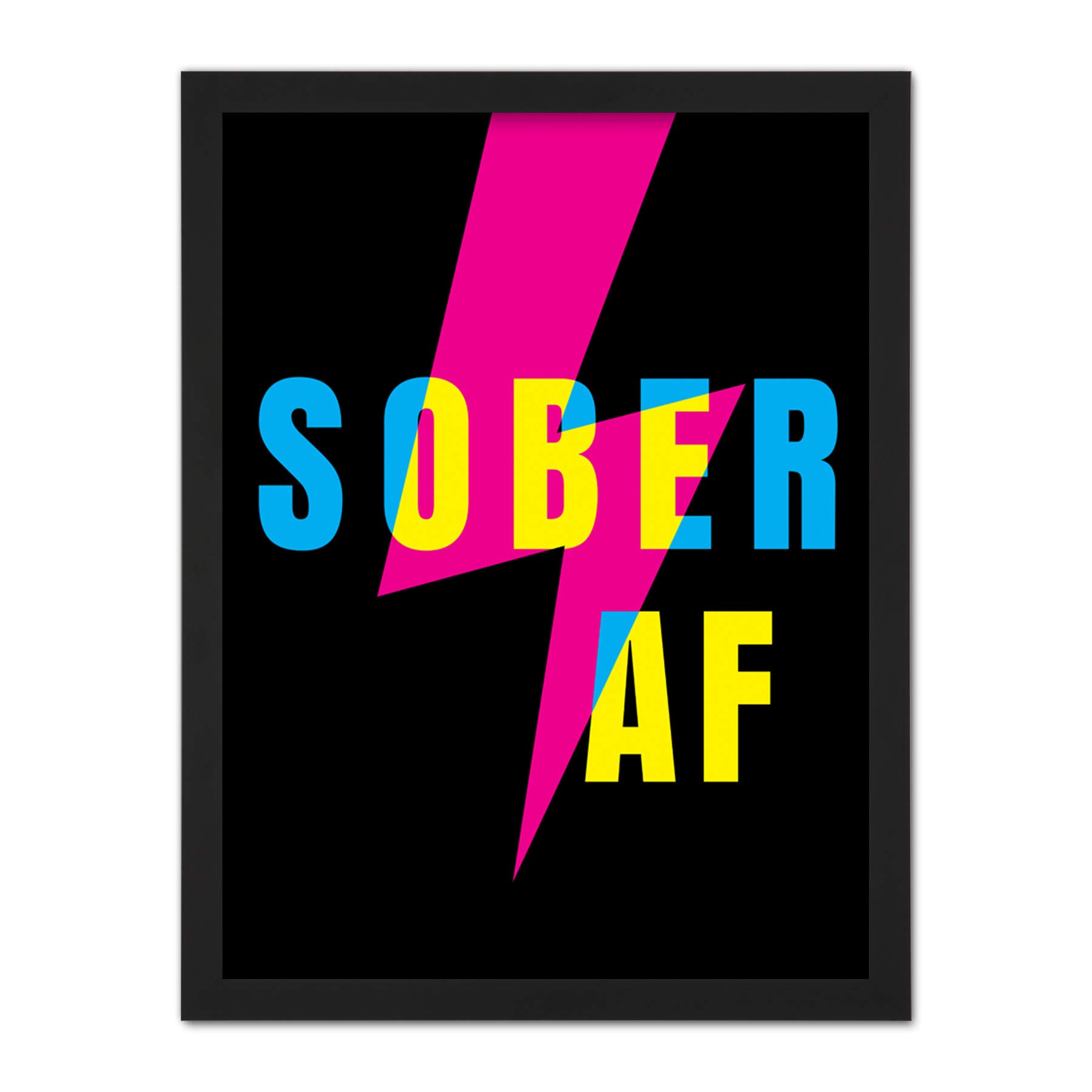 Wee Blue Coo Sober AF Lightning Bolt Typography Artwork Framed Wall Art Print 18X24 Inch
