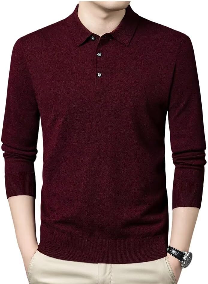 Men's 100% Wool Polo - Style Sweater