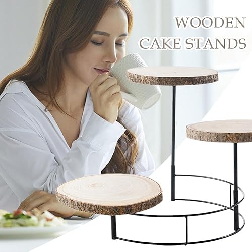 Miniatura 3 de Soportes de madera para tartas de 3 niveles, soporte de madera rústica para cupcakes, bandeja de exhibición de postres de madera, soporte de maceta