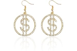 Glitter Crystal Dollar Money Sign Symbol Drop Dangle Fashion Earrings