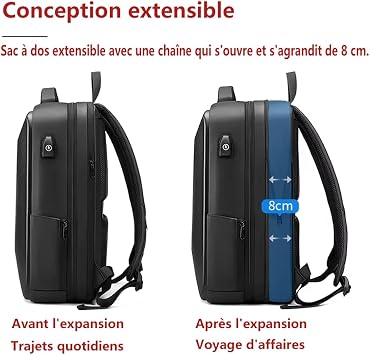 XINYASEE Laptop Backpack, Waterproof Travel Backpack, Business EVA Backpack, Anti-Theft School Backpack Unisex with USB Charging Port, Black, Medium, Classic,Casual