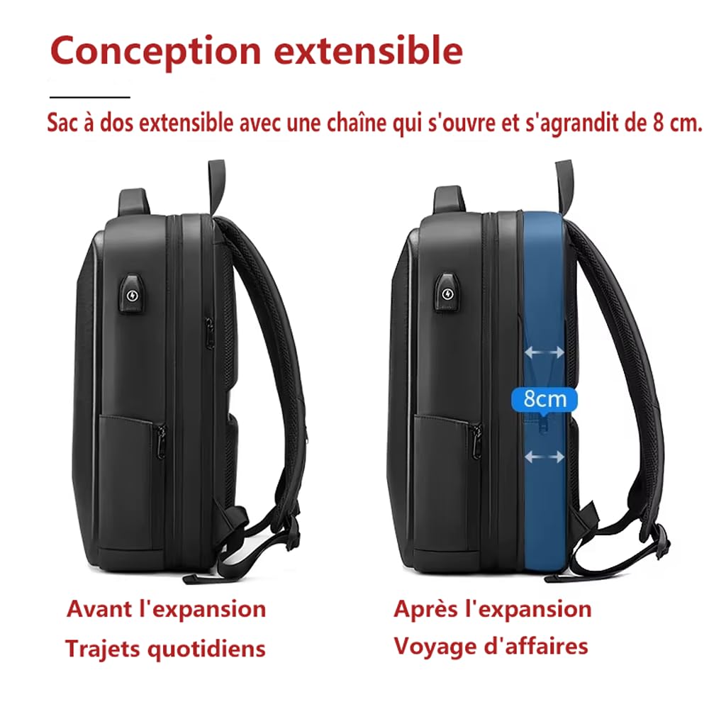 XINYASEE Sac à dos ordinateur 15,6" antivol serrure étanche business noir | Sac à dos antivol pour ordinateur portable，Port de chargement USB, étanche, 15,6 pouces, homme, voyage, travail, études