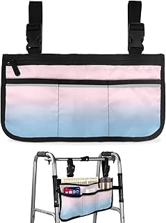 Pink Blue Ombre Wheelchair Side Bag Walker Bag, Gradient Blue Pink Wheelchair Accessories Armrest Pouch, Organizer Storage Bag for Walkers, Rollators, Scooters, 7.3'x13'