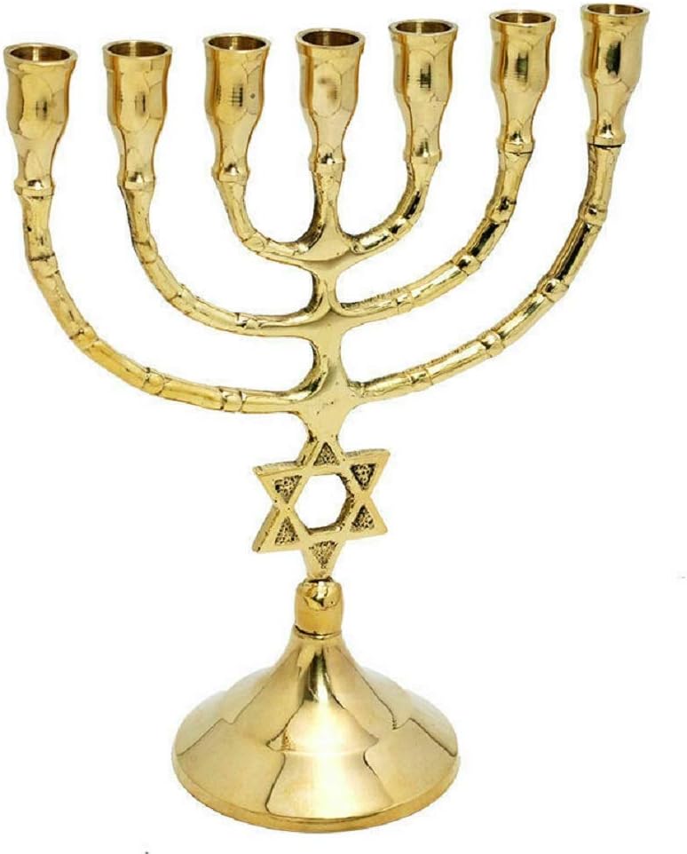 Cohen Tsemach Israel Judaica Brass Copper 8" Menorah Candle Holder with Jewish Star of David