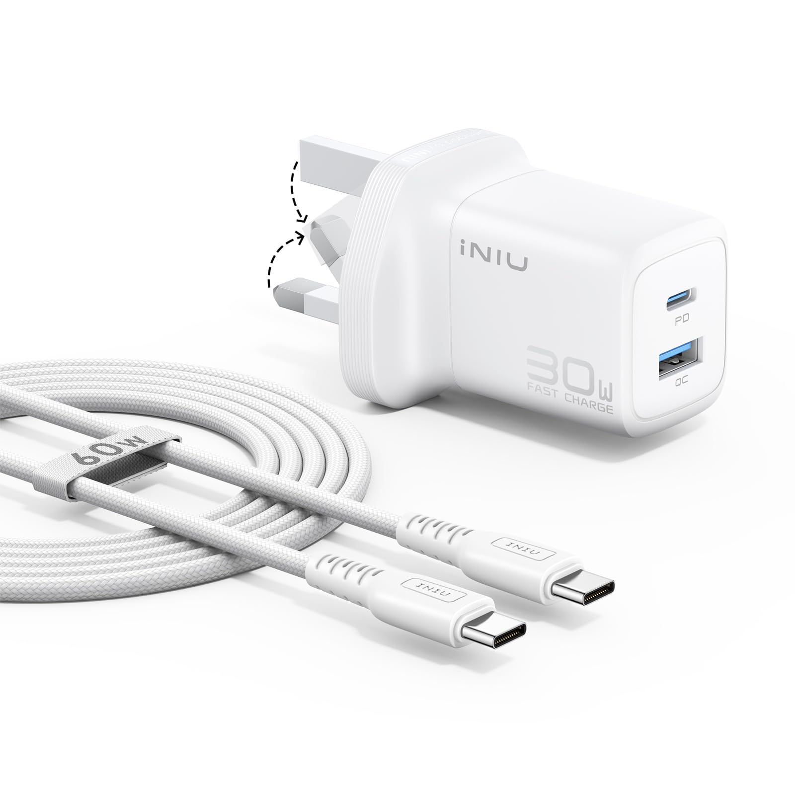 INIU USB C Charger, 30W PD Fast Charging, [USB C + USB A] Compact Foldable Wall Charger, GaN Tech Type C Power Adapter for Samsung S25 S24 iPad Pro Air