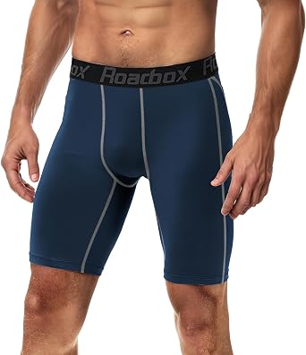 Roadbox 1 or 2 Pack Compression Shorts for Men, Athletic Workout Performance Underwear, Running Gym Spandex Sport Base Layer