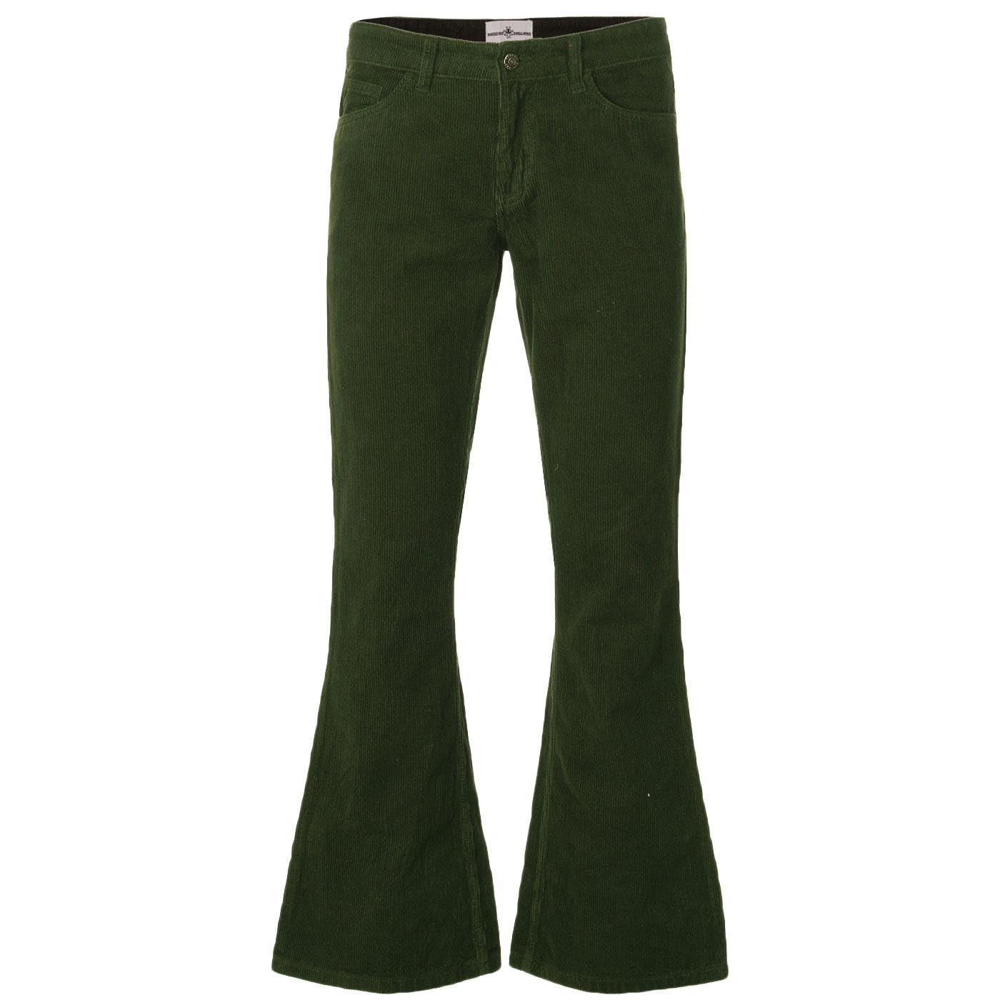 Madcap England Men's Retro Mod 60s 70s Flared Cord Flares Jeans Trousers Bootcut Bell Bottoms Killer MC296 (UK, Waist & Inseam, 34, 30, Green Forest)