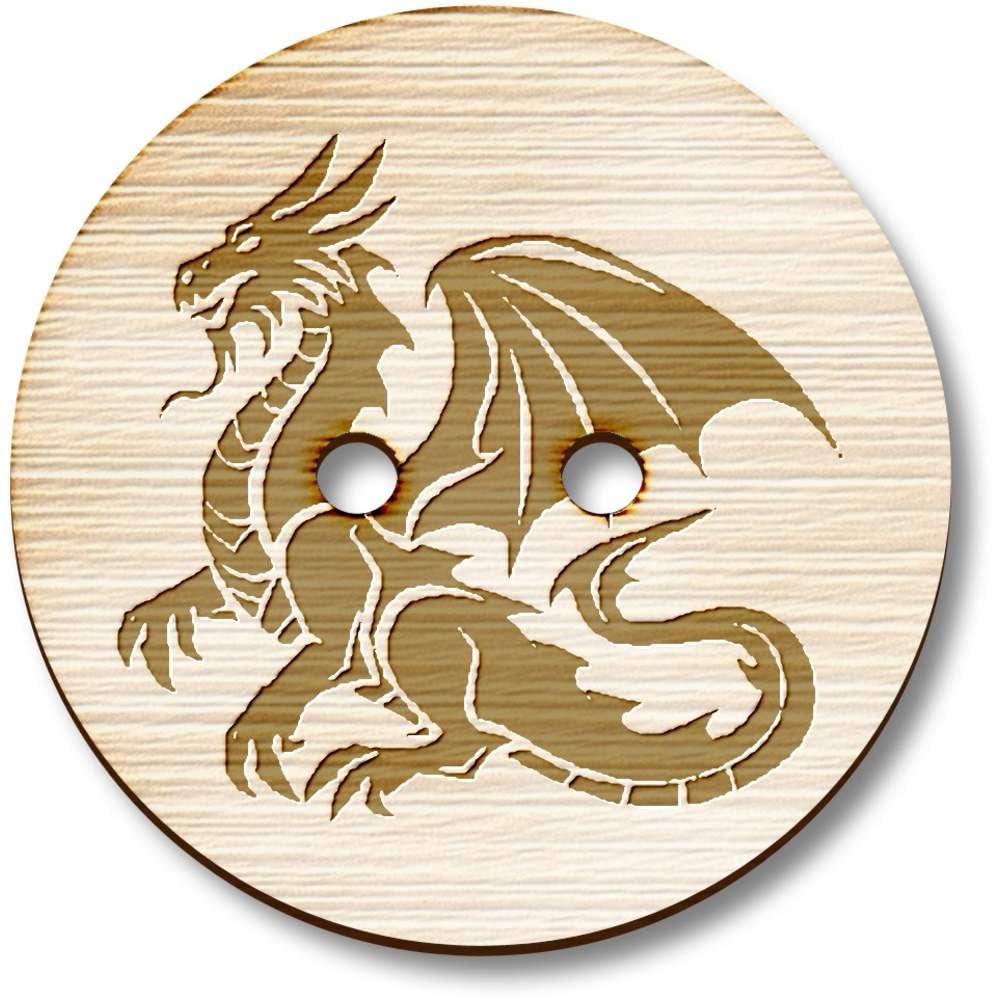 Azeeda 8 x 23mm 'Fierce Dragon' Round Wooden Buttons (BT00122544)