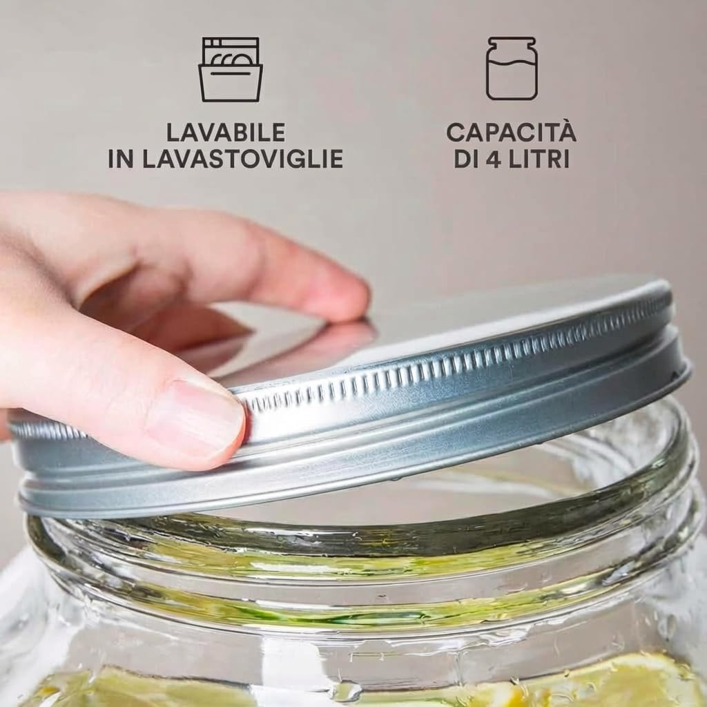 Dispensador de cristal para bebidas 4L con grifo cromado, apto para lavavajillas, camping o aperitivos, ideal para bar, cocina, pub, restaurante, dispensador de agua con soporte