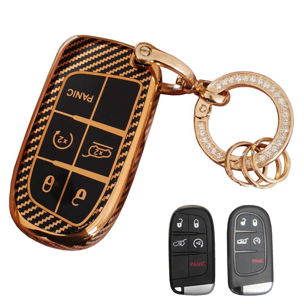 Rilnaewn Carbon Fiber Texture TPU for Jeep Key Fob Cover Fit for Jeep Cherokee Compass Renegade Grand Cherokee Fiat Dodge Charger Challenger Dart