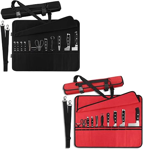 QIQU Bolsa para cuchillos de chef paquete negro y rojo