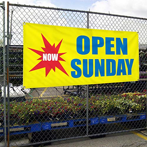 Vinyl Banner Multiple Sizes Now Open Sunday Business Business Outdoor Weatherproof Industrial Yard Signs Blue 6 Grommets 36X72Inches #TOP3