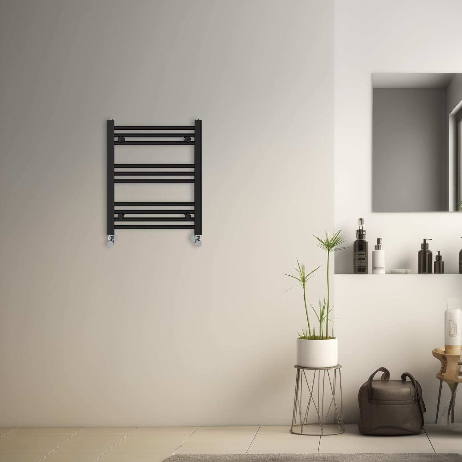 Blümme Black Heated Towel Rail Bathroom Ladder Radiator Straight 600 X 500Mm Central Heating Towel Radiator Warmer