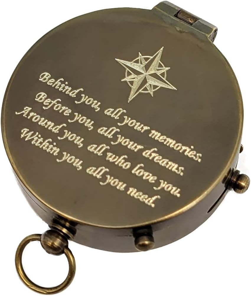 Engraved Compass Personalized | Brass Pocket Compass Gifts for Men, Him, Son, Husband, Grandson, Boys | Engravable Antique Gift Compasses for Graduation, Baptism, Confirmation (Behind You) : Sports & Outdoors