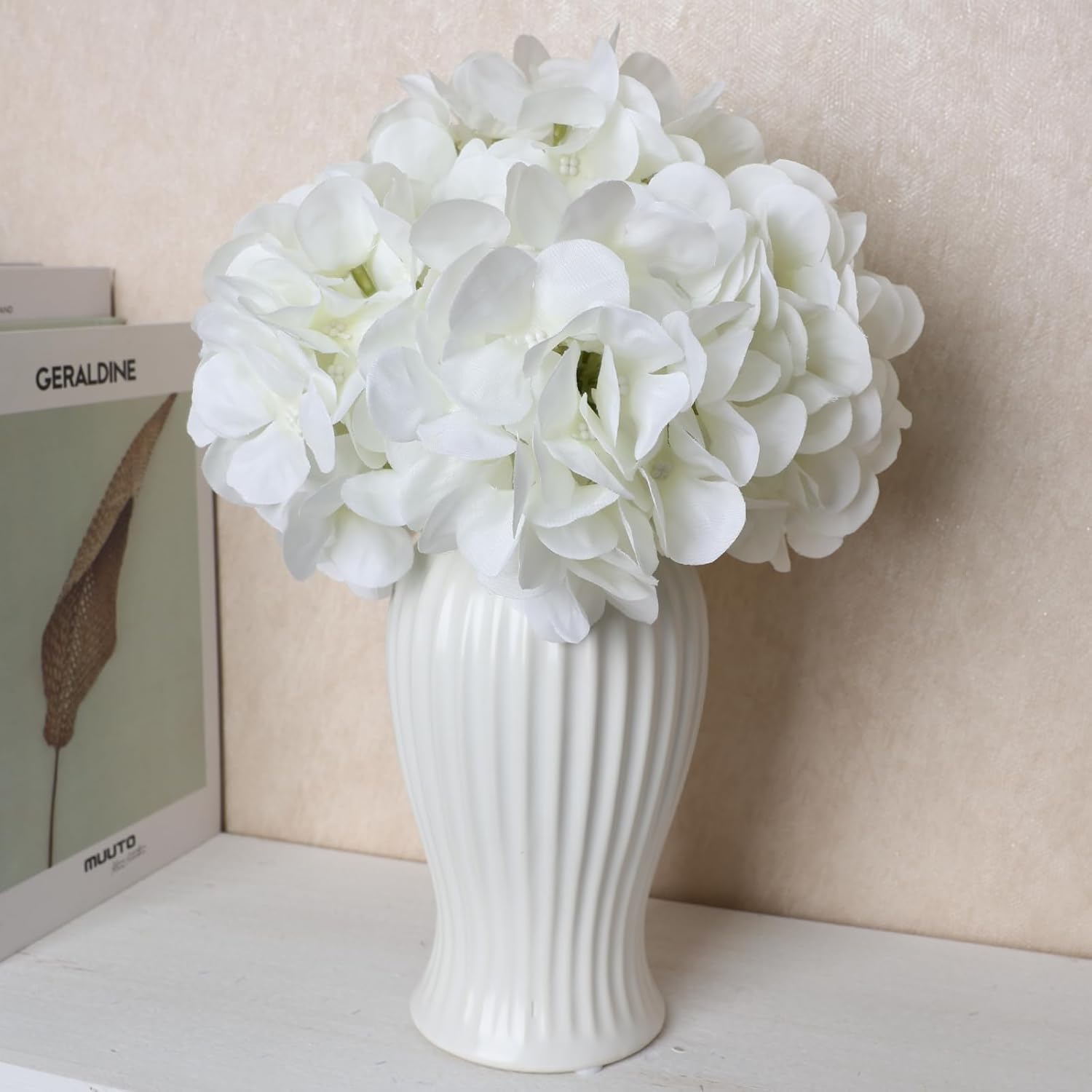 104 PCS White Hydrangea Artificial Flowers, Faux Silk Hydrangeas Flowers Heads with Stems for Wedding Centerpieces Home Garden Baby Shower Party Decoration (Ivory White) - Image 5