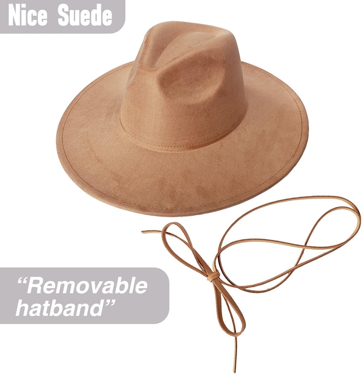 Fedora Hat for Women and Men, Classic Winter Wide Brim Felt Panama Hat Adjustable Suede Western Jazz Cap