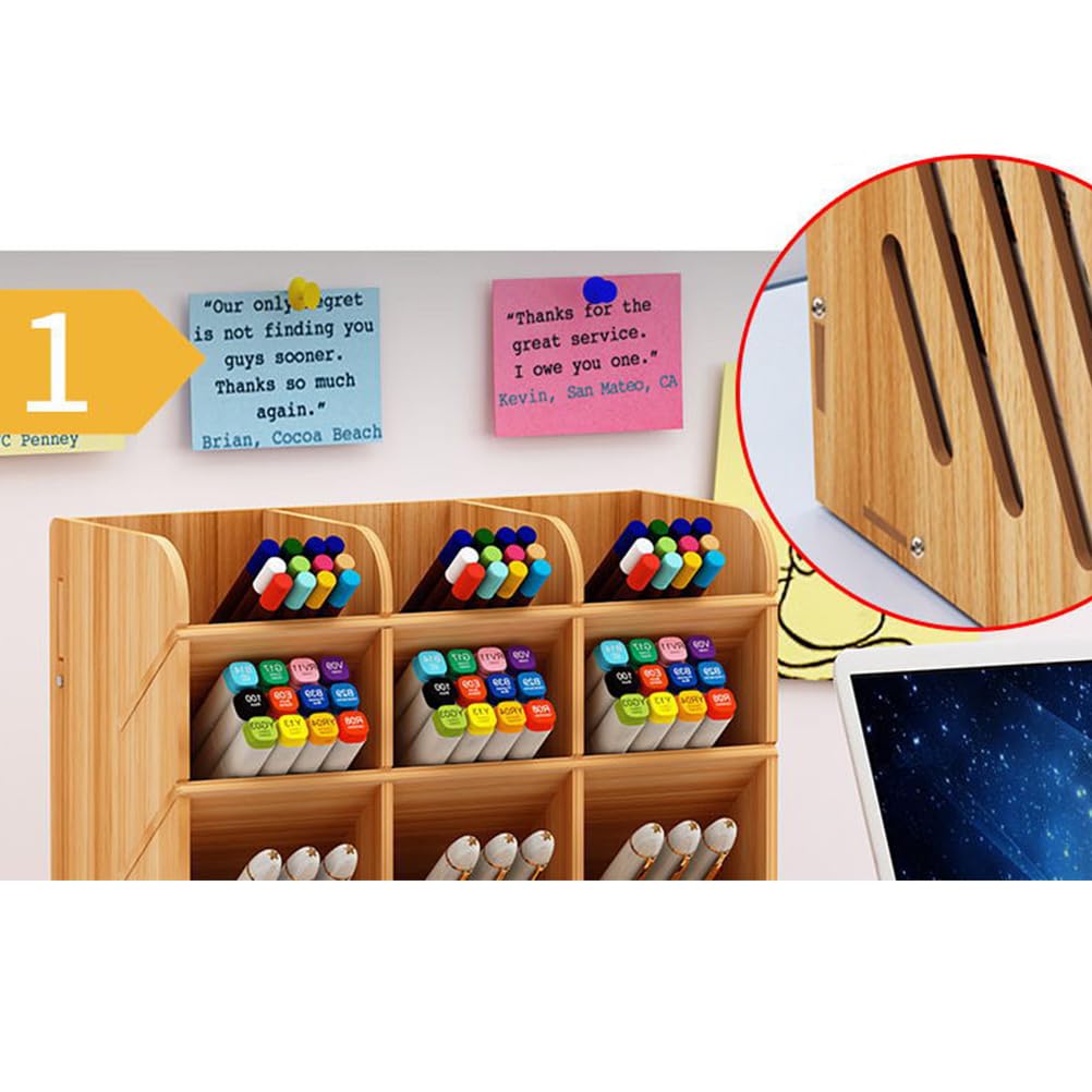 Operitacx Holz Stiftehalter Aufbewahrungsbox Groß Mit Mehrfach Geteilter Fächer Und Schublade Büro Desktop Organizer Für Stifte Und Büromaterial