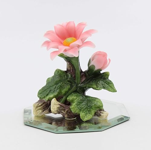 Figura de porcelana fina y elegante con margaritas rosadas de crisantemo en espejo, 3-34 pulgadas de alto