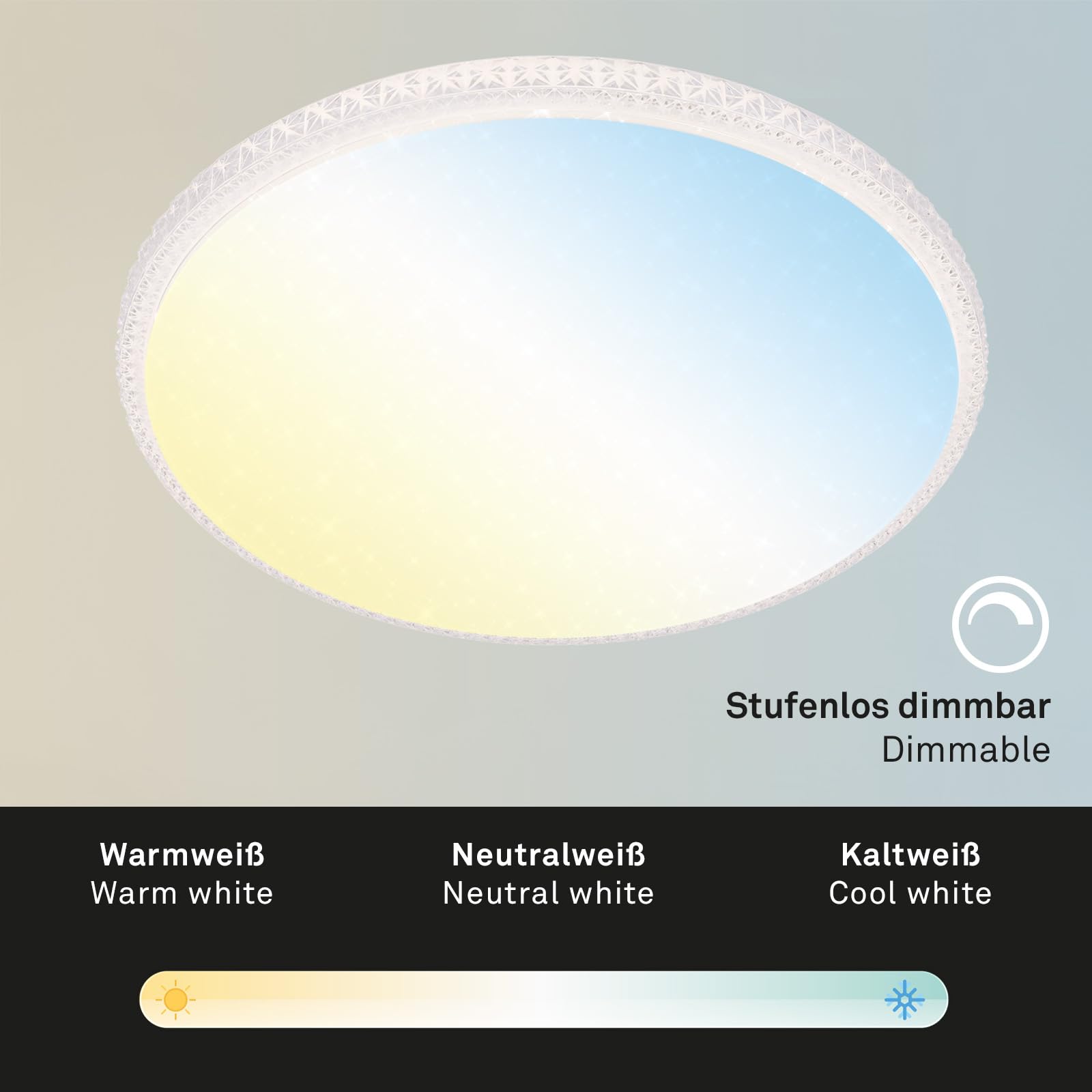BRILONER Leuchten 3386-016 Plafoniera a LED effetto stellato e cristalli trasparenti, lampada da soffitto con funzione dimmer, telecomando, funzione luce notturna, timer e memoria, bianco, Ø 59,5 cm