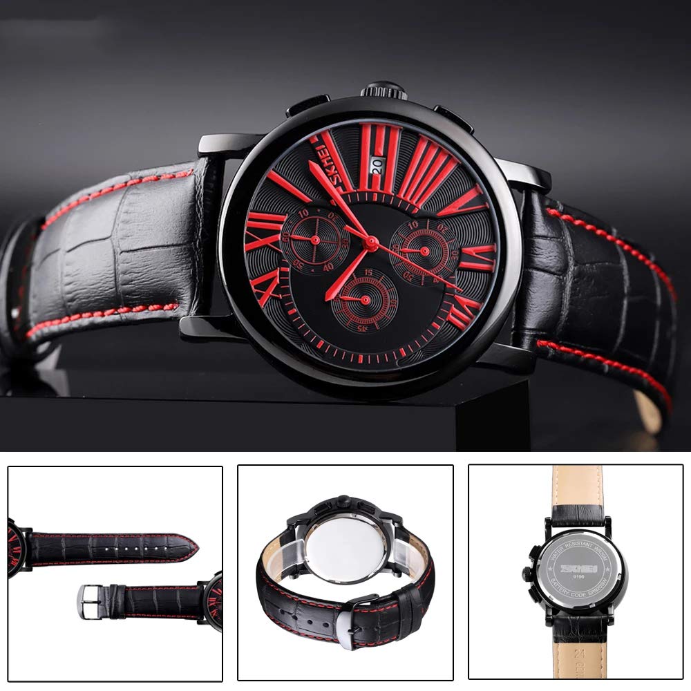 MASTOP Orologio da polso analogico al quarzo da uomo, sportivo, impermeabile, con data, in pelle