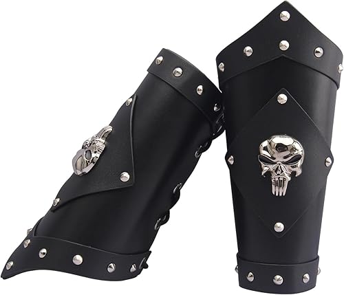 Miniatura 5 de Jeilwiy Brazaletes vikingos medievales de cuero, brazaletes de armadura de brazo, brazalete de cuero, guantelete punk para hombres y mujeres,