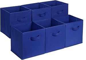 Amazon Basics Cube Organizer Storage Bins Handles, Collapsible Fabric, Pack of 6, 33.02 cm x 33.02 cm x 33.02 cm, Navy