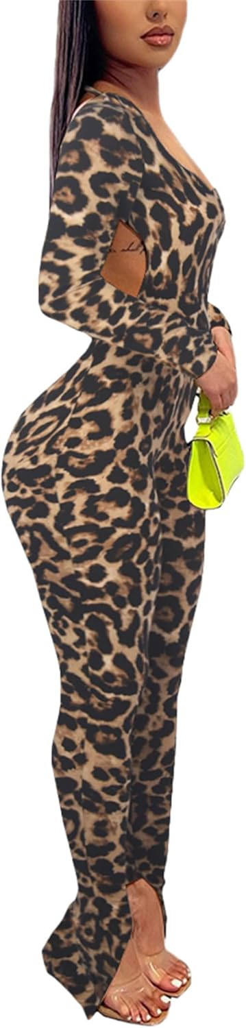 Womens Jumpsuit Long Sleeve One Piece Jumpsuits Leopard Print Sexy Backless Bodycon High Waisted Club Outfits Catsuits - Image 2