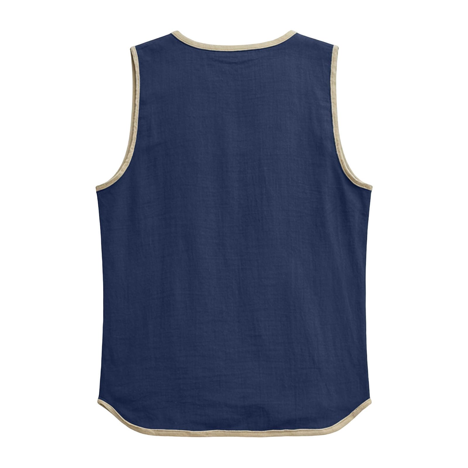 Débardeur Lin Homme Sport - col Mao - Henley Shirt Chemise en Lin sans Manches - Débardeurs Décontracté - Maillot de Corps d'été - Debardeur de Plage - Couleur Unie -Ample et Respirant T-Shirts Top