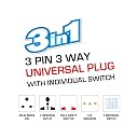 MEXONIC 3 Way Socket Plug Adapter Universal Input with Individual Switches and Led Indicator 10 Amps - Accepts Round Flat Plugs Converter Extension Board Cords 3 Multiplug Home Pin Travel(Pack of 01) gallery image