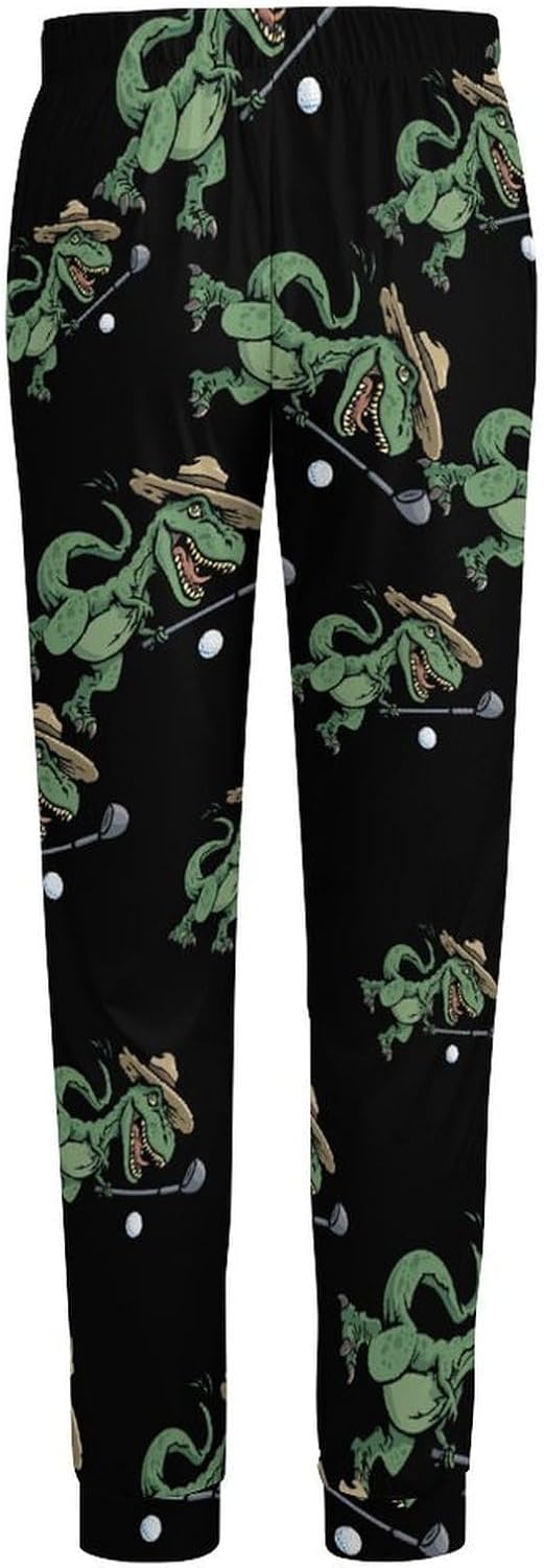 Funny Dinosaur Golfing Pajama Pants for Men Soft Lounge Pants Casual Sleepwear Bottoms