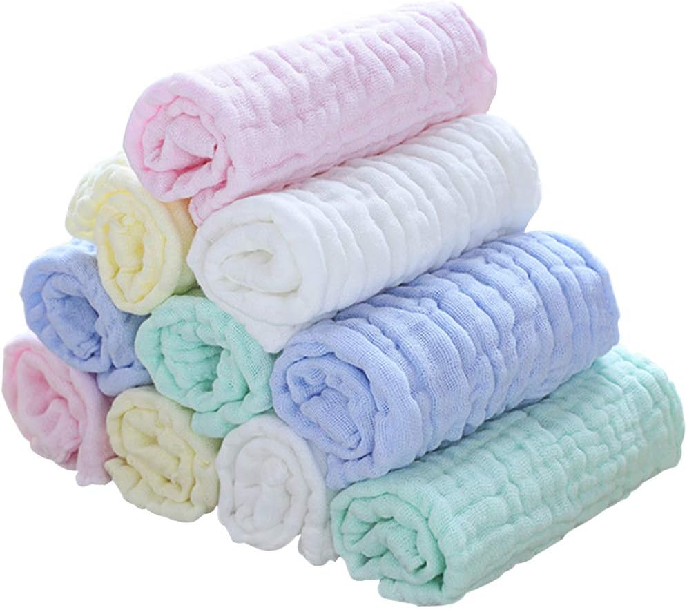 Lekebaby Muslin Squares 10 Pack Baby Wash Cloths 12.5" x 12.5" Soft for Newborn, Unisex