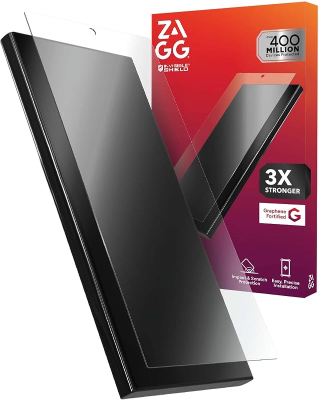 Protector de pantalla ZAGG Glass+ Samsung Galaxy S25 Ultra – Protección extrema contra impactos y roturas, resistente a arañazos, resistente a manchas, compatible con escáner de huellas dactilares, InvisibleShield, fácil instalación