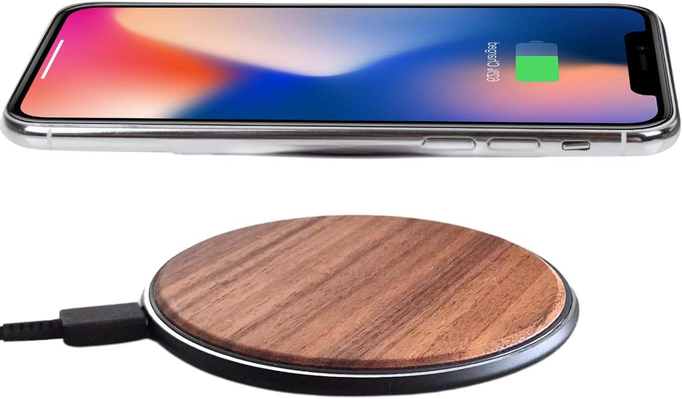 Cargador inalámbrico de madera de 15 W, estación de carga inalámbrica Qi de diseño elegante, cable USB tipo C, compatible con iPhone 15 14 13 Pro