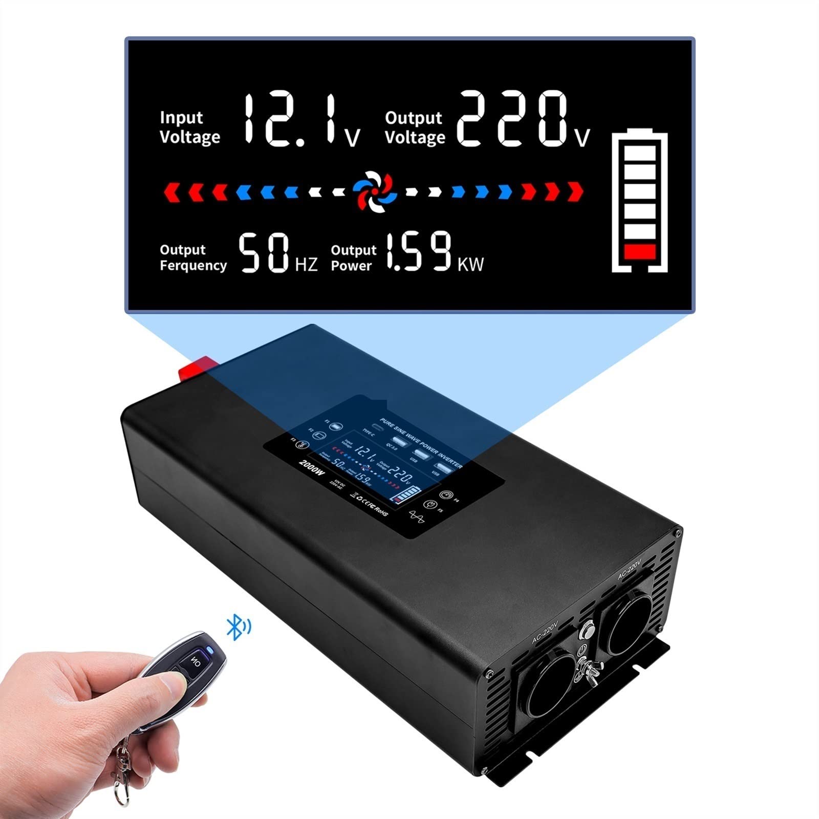 Czysta fala sinusoidalna przetwornica mocy przetwornica mocy moc szczytowa 4000W DC 12V 24V 36V 48V 60V do AC 220 230 moc ciągła 2000W(48V)