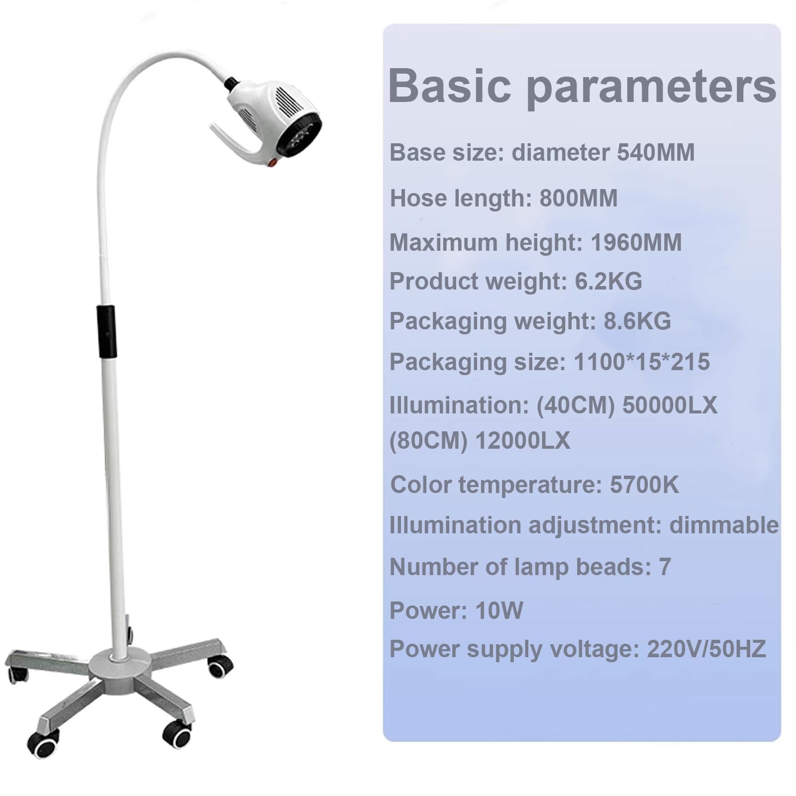 Lampada Chirurgica Mobile Dells'esame Del LED Visita A Collo D'Oca Luminosità E Angolazione Della Testa Della Lampada Regolabili per Impianti Dentali E Assistenza