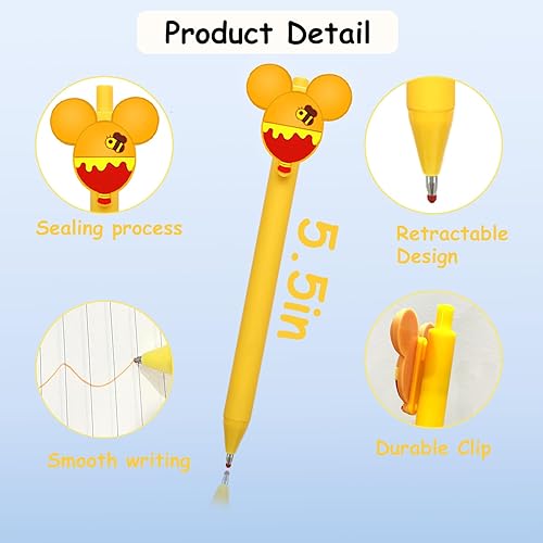 Miniatura 8 de HL Hope&Luck 5 bolígrafos de orejas de personaje con cabeza de ratón, bolígrafo para adultos y niños, bolígrafos retráctiles de dibujos animados