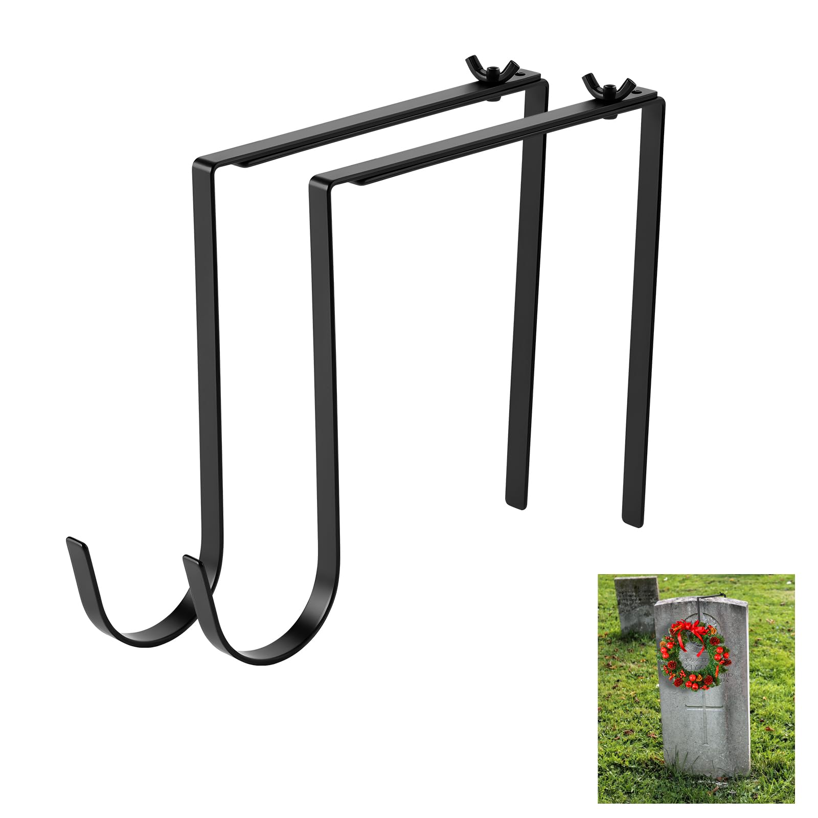 2Pcs Headstone Wreath Hangers--Fit 6"-11" Upright Grave Markers, Adjustable Stainless Steel Cemetery Flower Holder, Suitable for Memorial Decor for Christmas Easter Veterans Day All Seasons