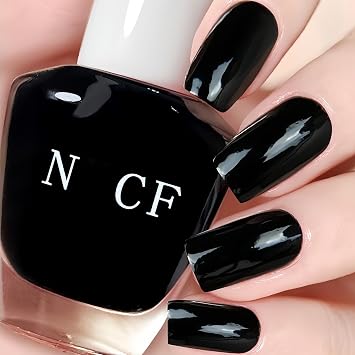 Black Nail Polish Quick Dry, 15ML Glossy Jet Black Nail Color for Women, Air Dry Manicure Polish No UV Light Needed, Classic Shade